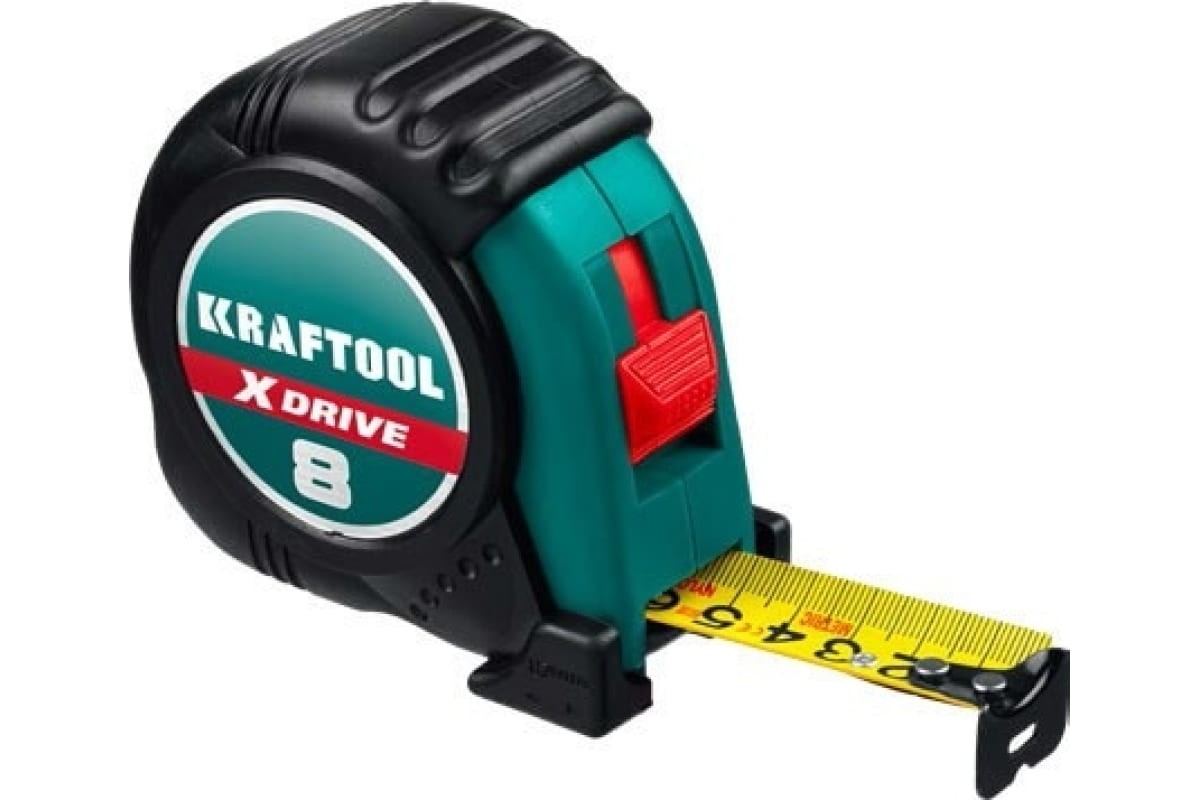 Рулетка KRAFTOOL X-Drive 8м/25мм с ударостойким обрезиненным корпусом 34122-08_z02